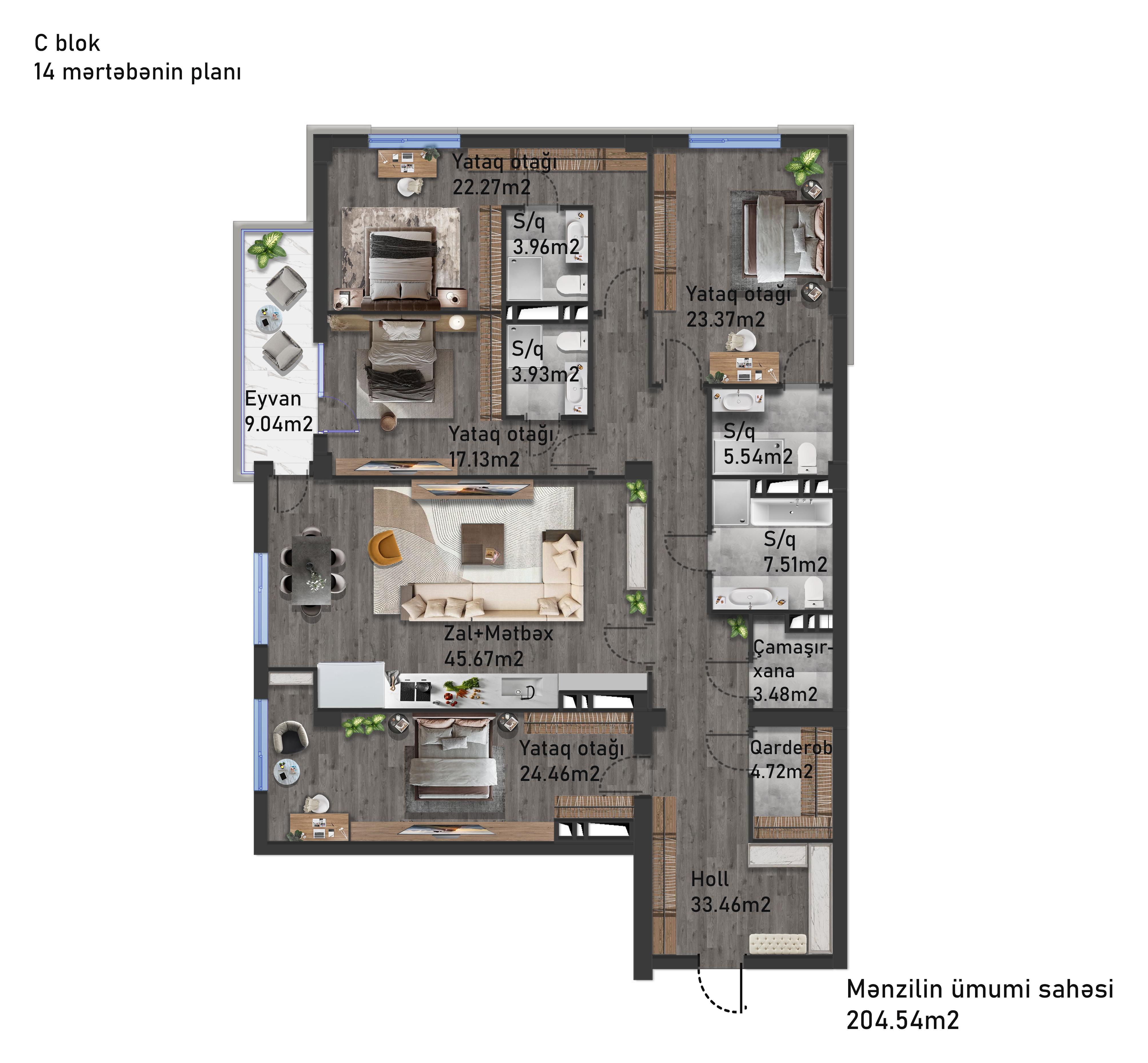 4 Комната - 204.54m2