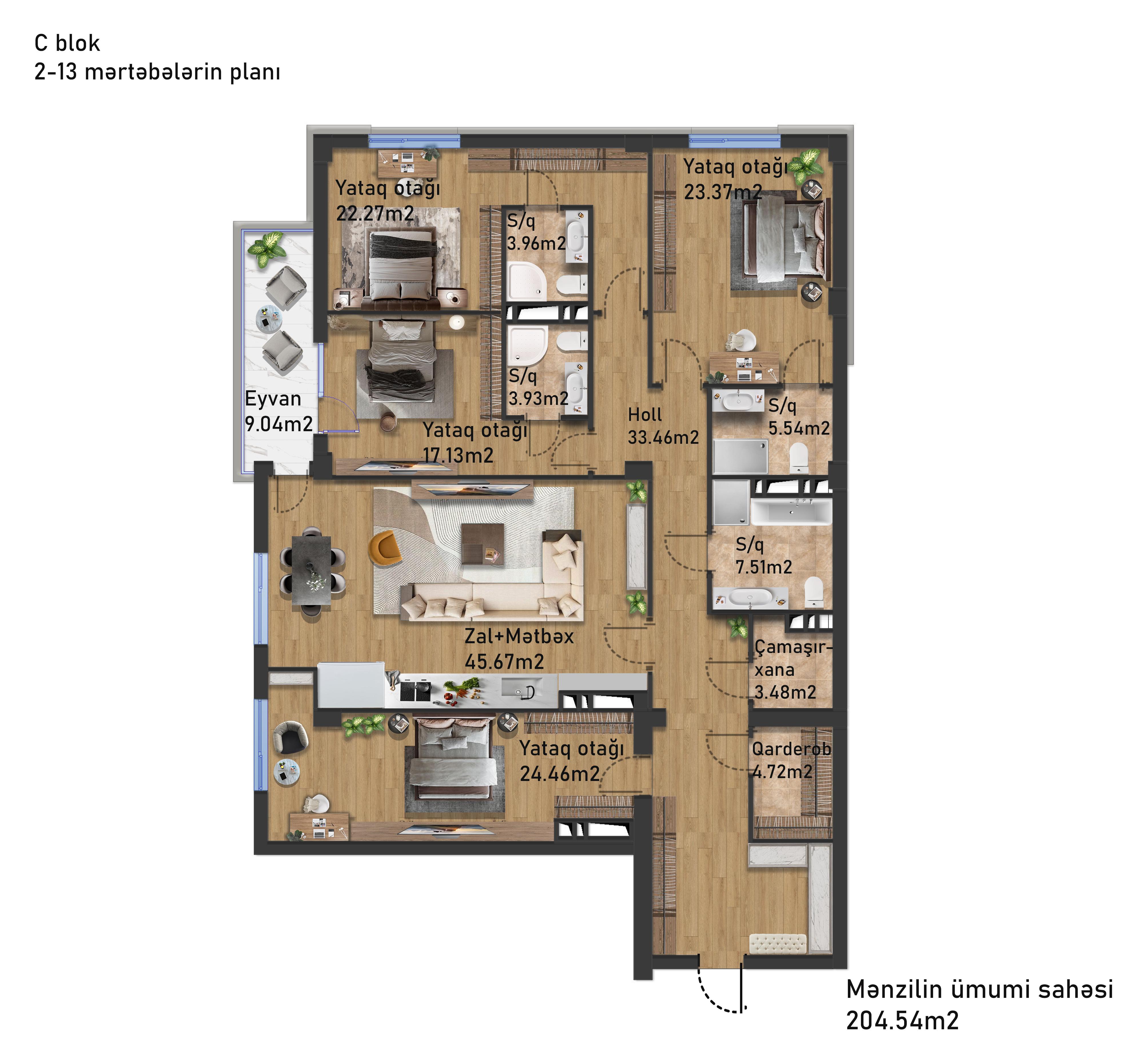 5 Комната - 204,54m2