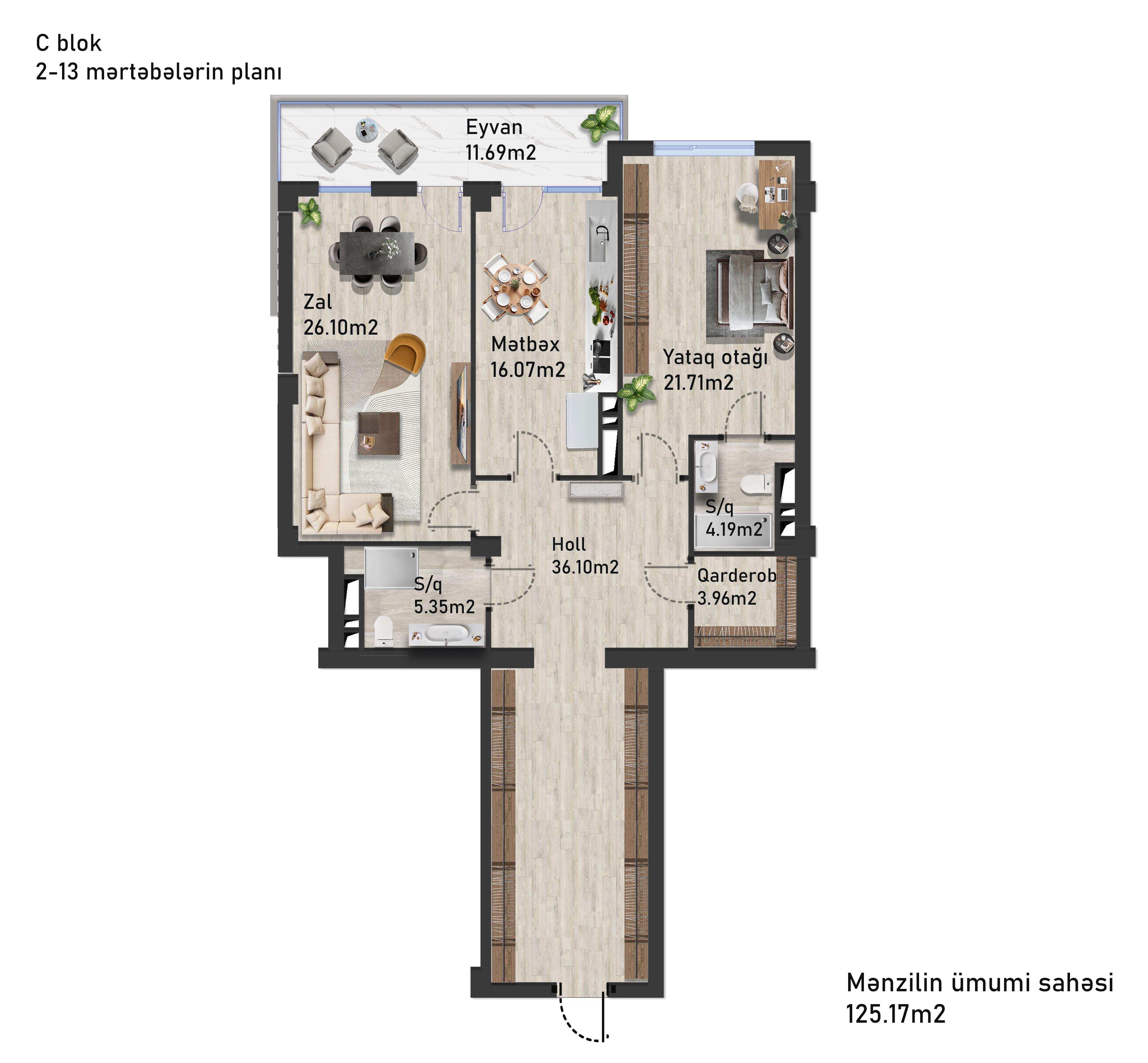 2 Комната - 125,17m2